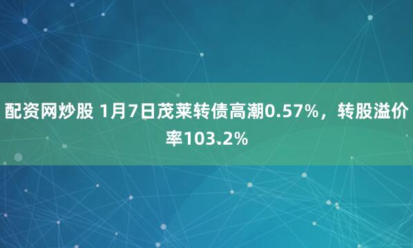 配资网炒股 1月7日茂莱转债高潮0.57%，转股溢价率103.2%